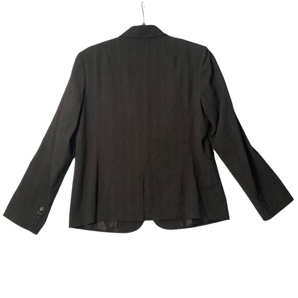 Script Blazer Women Size 10 Brown Pinstripe 2 Button 1 Vent Stretch - Picture 5 of 11